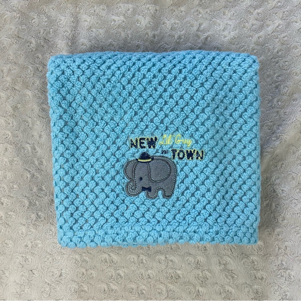 Zak & Zoey New Lil Guy In Town Elephant Baby Blanket Blue Textured Gray Lovey